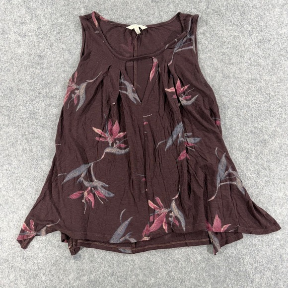 Lucky Brand Tops - Lucky Brand Womens XS Burgundy Floral Pleated Keyhole Sleeveless Tank Top Slub